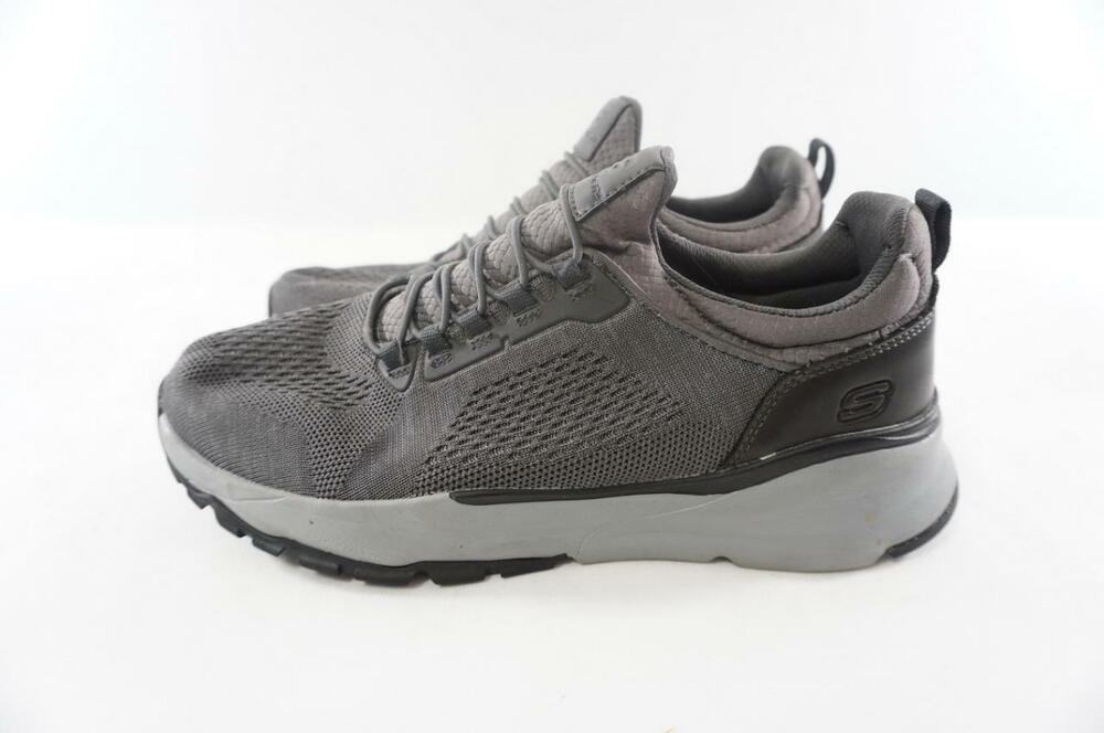 SKECHERS RELVEN RENTON USED 8.5 CHARCOAL GREY MESH SLIP ON SNEAKERS RELAXED FIT